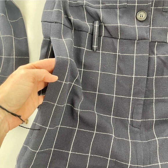 PEARL Lela Rose Navy Blue Checkered Plaid Long Sleeve Collared Minimal Jumpsuit - Picture 6 of 13